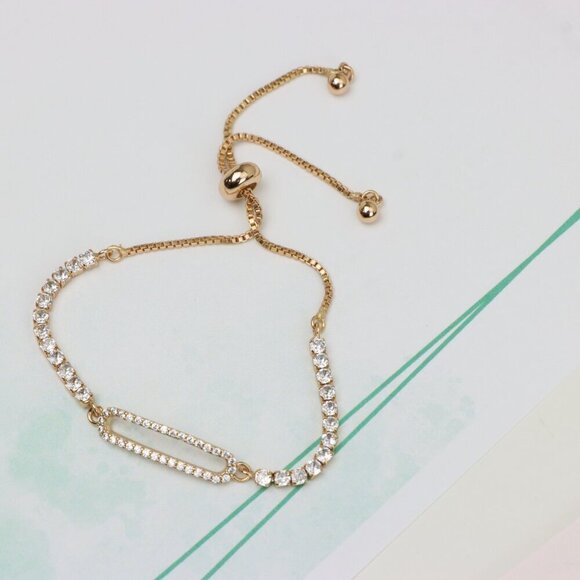 Elegant Rose Gold A-Bracelet with Sparkling Cubic Zirconia Accents, XPAB0649 - Picture 2 of 12